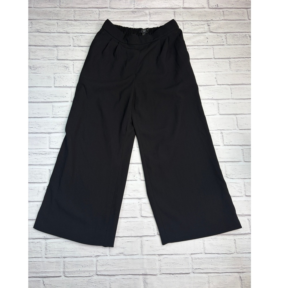 J.Crew 365 Black Wide Leg Cropped Pants Pleated Elastic Waist Size 4